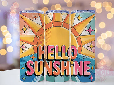 Hello Sunshine Quote 20oz Tumbler, Hello Sunshine Quote, Tropical Sublimation Design, Vintage Summer Vibes, 20oz Tumbler Wrap, Sublimation Design PNG, Summer Gift Sublimation SvggirlplusArt 