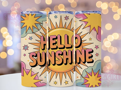 Hello Sunshine Quote 20oz Tumbler, Hello Sunshine Quote, Tropical Sublimation Design, Vintage Summer Vibes, 20oz Tumbler Wrap, Sublimation Design PNG, Summer Gift Sublimation SvggirlplusArt 