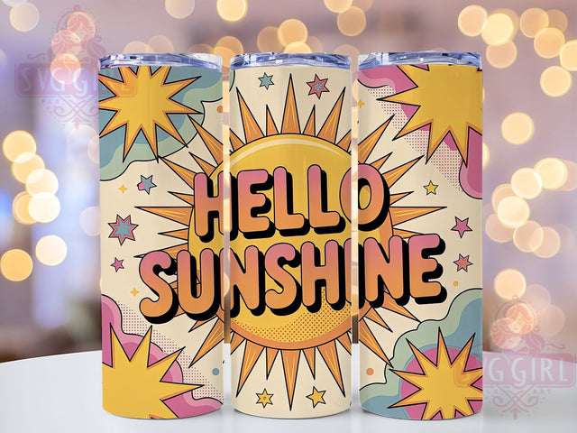 Hello Sunshine Quote 20oz Tumbler, Hello Sunshine Quote, Tropical Sublimation Design, Vintage Summer Vibes, 20oz Tumbler Wrap, Sublimation Design PNG, Summer Gift Sublimation SvggirlplusArt 