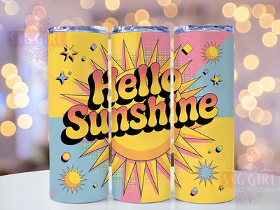 Hello Sunshine Quote 20oz Tumbler, Hello Sunshine Quote, Tropical Sublimation Design, Vintage Summer Vibes, 20oz Tumbler Wrap, Sublimation Design PNG, Summer Gift Sublimation SvggirlplusArt 