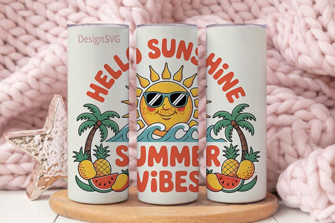 Hello Sunshine Summer Vibes 20oz Tumbler Sublimation DesignSVG 