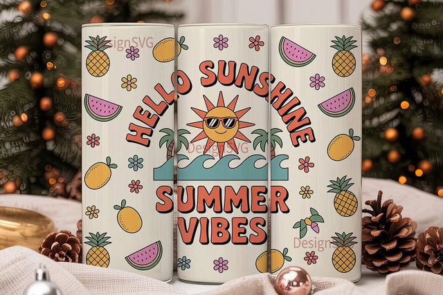 Hello Sunshine Summer Vibes 20oz Tumbler Sublimation DesignSVG 