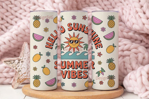Hello Sunshine Summer Vibes 20oz Tumbler Sublimation DesignSVG 