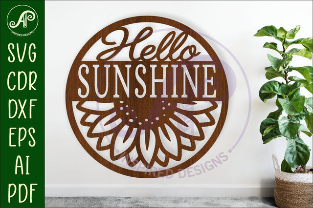 Hello Sunshine Sunflower SVG Round Sign Laser Cut File SVG APInspireddesigns 