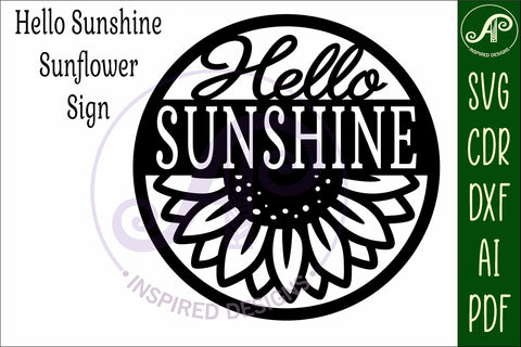 Hello Sunshine Sunflower SVG Round Sign Laser Cut File SVG APInspireddesigns 