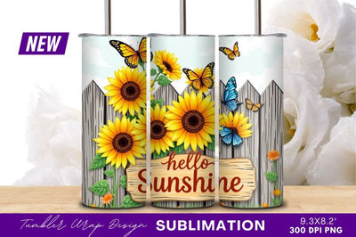 Hello sunshine sunflowers and butterflies tumbler png Sublimation Regulrcrative 