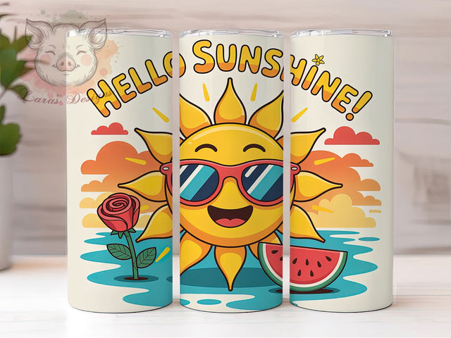 Hello Sunshine Sunset 20oz Tumbler, Sunset Beach Wrap, Summer Quote PNG, Tropical Sublimation, 20oz Skinny Tumbler, Beach Vibes Design, Coastal Sunset Art, Vacation Tumbler Graphic Sublimation Lara' s Designs 