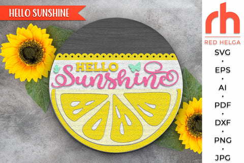 Hello Sunshine SVG, Lemon Door Sign Cut File, Summer Hanger SVG RedHelgaArt 