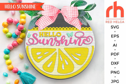 Hello Sunshine SVG, Lemon Door Sign Cut File, Summer Hanger SVG RedHelgaArt 