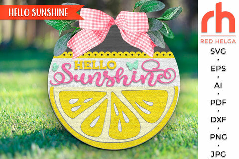 Hello Sunshine SVG, Lemon Door Sign Cut File, Summer Hanger SVG RedHelgaArt 