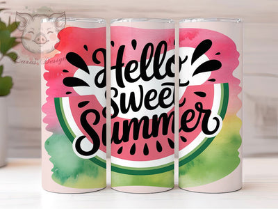 Hello Sweet Summer Watermelon 20oz Tumbler, Hello Sweet Summer, Summer Fruit PNG, 20oz Skinny Tumbler, Cute Watermelon Sublimation, Summer Quote Design, Fruit Pattern Tumbler Sublimation Lara' s Designs 