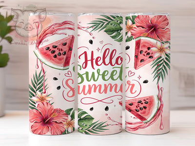 Hello Sweet Summer Watermelon 20oz Tumbler, Watermelon Juice, Summer Vibes, Fruit Drips, Tropical Design, Skinny Tumbler, Sublimation PNG Sublimation Lara' s Designs 