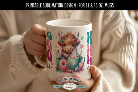 Hello Valentine Highland Cow Mug Sublimation Wrap Design 11 &15 oz. Sublimation Ewe-N-Me Designs 