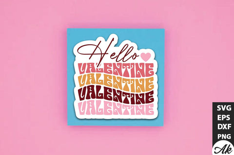 Hello valentine Retro Stickers Design SVG akazaddesign 