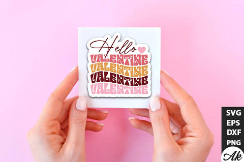 Hello valentine Retro Stickers Design SVG akazaddesign 