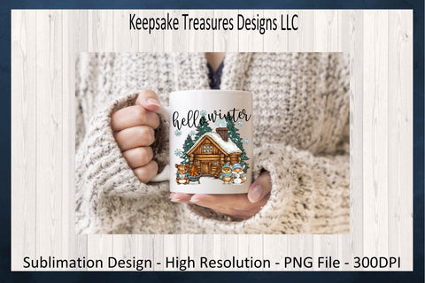Hello Winter Cabin Hand Drawn, Sublimation PNG, Cozy Winter Animals, Digital Download Sublimation Keepsake Treasures Designs LLC. 