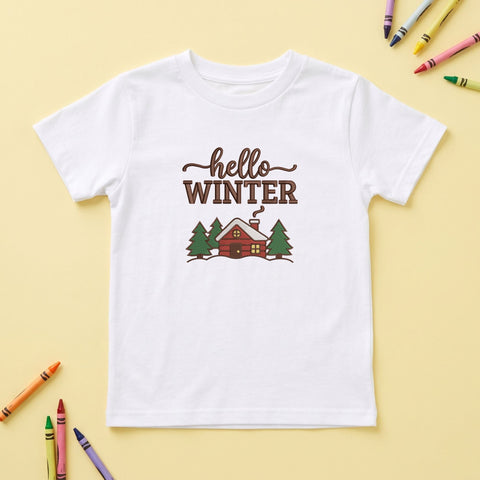 Hello Winter Embroidery Design – Cozy Snow Cabin Pine Trees Winter Wonderland Machine Embroidery File Embroidery/Applique DESIGNS PatternFeed8 