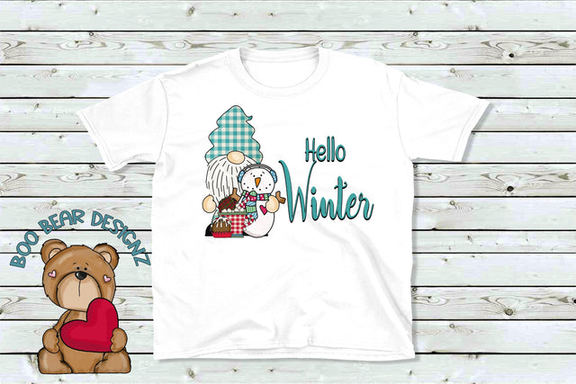 Hello Winter, Gnome Clipart Sublimation Boo Bear Designz 