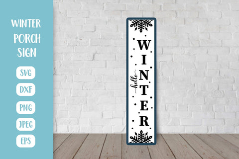 Hello Winter Porch Sign SVG. Snowflakes Vertical Front Sign SVG LaBelezoka 