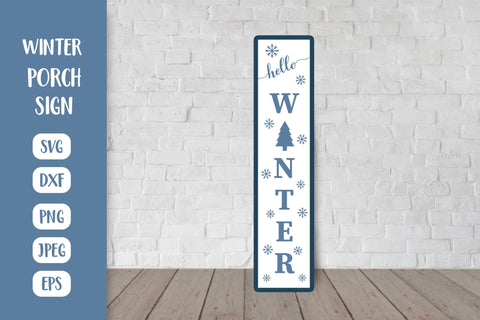 Hello Winter Porch Sign SVG. Winter Vertical Front Sign SVG LaBelezoka 