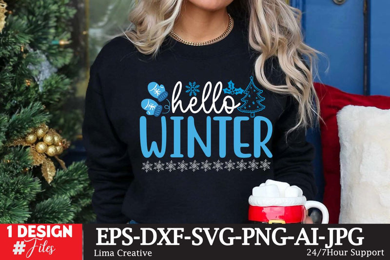 Hello Winter SVG Cut File ,Winter T-shirt Design,Winter SVG - So Fontsy