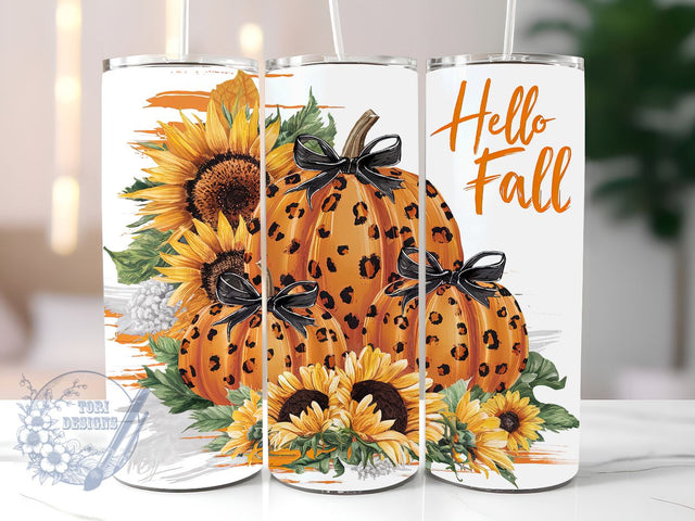 Hellow Fall 20oz Skinny Tumbler, Yellow Pumpkin Sunflower Tumbler Png, Straight & Tapered Tumbler Wrap, Instant Digital Download Sublimation ToriDesigns 