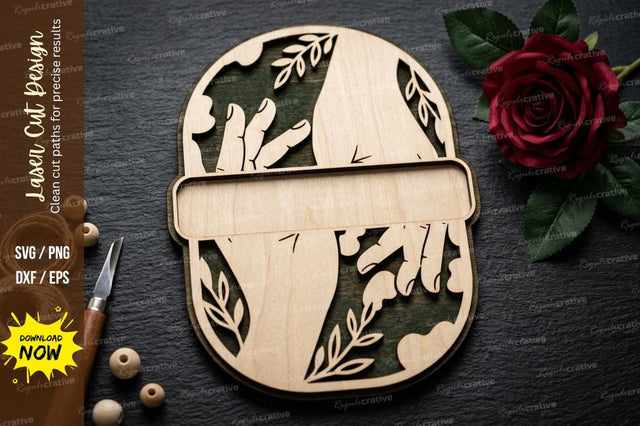 Helping Hands Name Sign SVG Laser Cut Design | Personalized Connection Oval Frame Pattern SVG Regulrcrative 