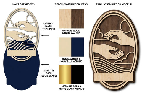 Helping Hands Ocean Scene Arch Frame – Laser Cut Wooden Layered Wall Art Design SVG Regulrcrative 