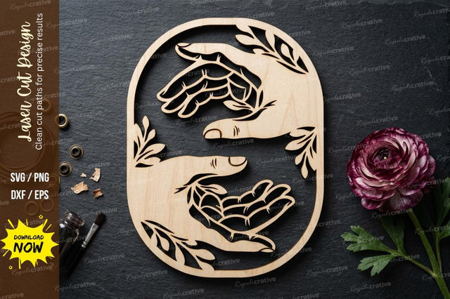 Helping Hands Round Frame SVG Laser Cut Design | Caring Hands Decorative Pattern SVG Regulrcrative 