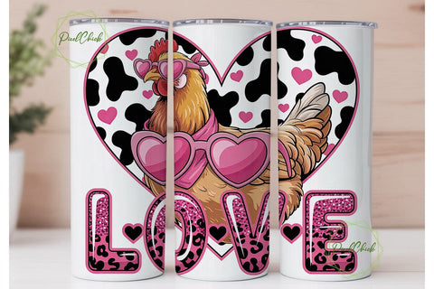 Hen Love 20oz Tumbler Wrap Sublimation PixelChick 
