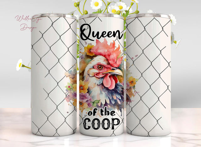 Hen Queen of the Coop, Chicken Lover 20 oz Skinny Tumbler Sublimation Design Digital Download PNG Instant DIGITAL ONLY, Tumbler Wrap Sublimation WillowSageDesign 