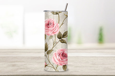 Herbarium Rose Seamless Tumbler Wrap – Dried Pink Roses with Scientific Labels Sublimation FloridPrintables 