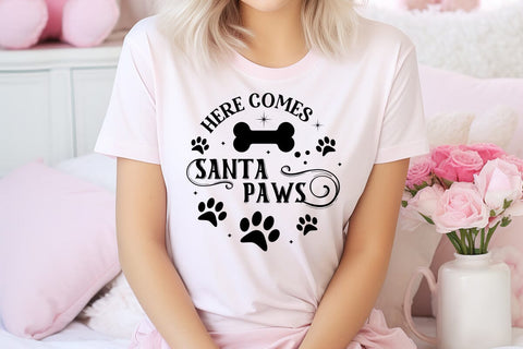 Here Comes Santa Paws Dog Christmas Round SVG, Dog Christmas SVG, SVG Cut File, SVGs, Food & Drink, Print & Cut, Quotes and Sayings SVG DesignPlante 503 