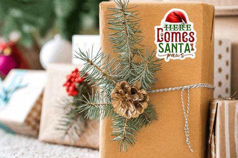 Here comes santa paws Stickers Design Sublimation Regulrcrative 