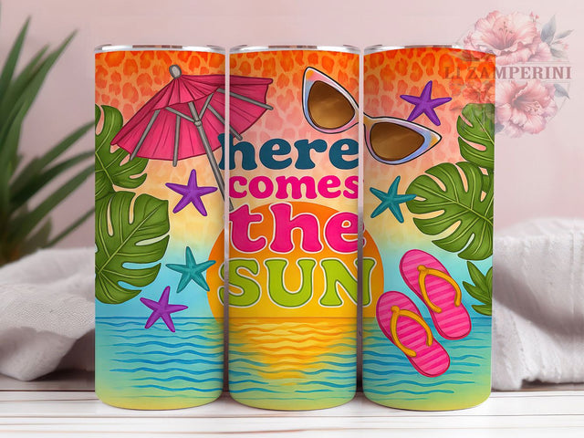 Here Comes The Sun Retro Boho Tumbler, Sunshine Tumbler Design, Summer Vibes Tumbler, 20oz Sublimation Wrap, Retro Sun Tumbler Wrap, Positive Quote Tumbler, Boho Sun Tumbler Sublimation Li Zamperini 