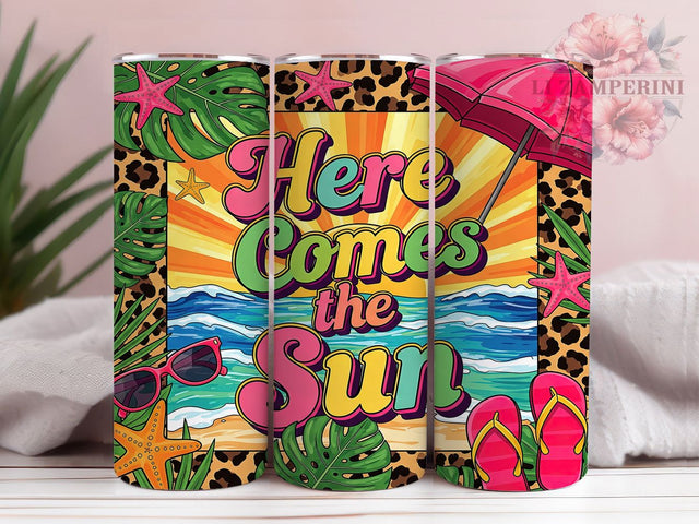 Here Comes The Sun Retro Boho Tumbler, Sunshine Tumbler Design, Summer Vibes Tumbler, 20oz Sublimation Wrap, Retro Sun Tumbler Wrap, Positive Quote Tumbler, Boho Sun Tumbler Sublimation Li Zamperini 