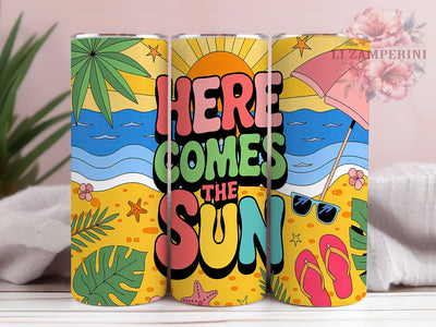 Here Comes The Sun Retro Boho Tumbler, Sunshine Tumbler Design, Summer Vibes Tumbler, 20oz Sublimation Wrap, Retro Sun Tumbler Wrap, Positive Quote Tumbler, Boho Sun Tumbler Sublimation Li Zamperini 