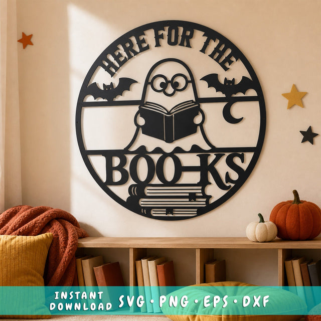 Here for the Books Laser SVG | Ghost Reading Book DXF | Spooky Book Lover Metal Sign | Halloween CNC Wall Decor SVG HappyDesignStudio 
