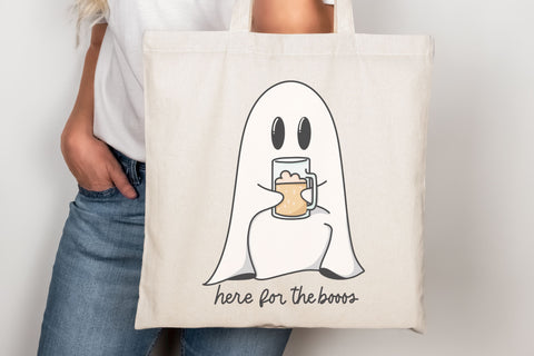 Here for the Booos Ghost SVG for Cricut, Cute Ghost with Beer PNG for Stickers, Sublimation, TShirts, Funny Drinking Halloween Sticker SVG Designing Digitals 