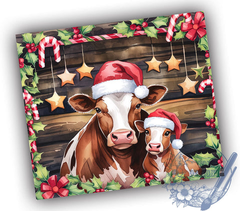 Hereford Cow 20oz Skinny Tumbler PNG, Merry Christmas Tumbler Sublimation Wrap, Straight & Tapered Tumbler Wrap, Instant Digital Download Sublimation ToriDesigns 