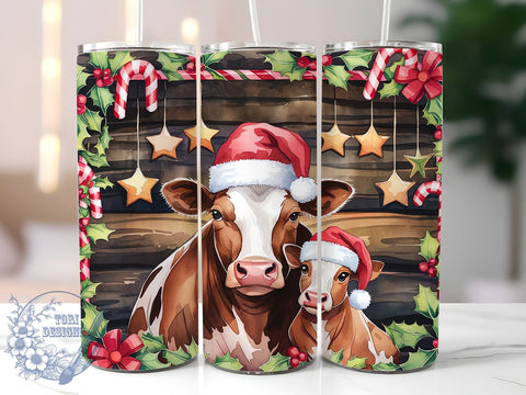 Hereford Cow 20oz Skinny Tumbler PNG, Merry Christmas Tumbler Sublimation Wrap, Straight & Tapered Tumbler Wrap, Instant Digital Download Sublimation ToriDesigns 