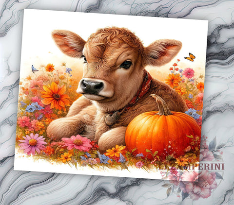 Hereford Cow Fall 20 oz Skinny Tumbler Sublimation Design, Straight & Tapered Tumbler Png, Western Cow Tumbler Png, Digital Download PNG Sublimation Li Zamperini 