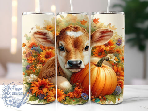 Hereford Cow Fall 20oz Skinny Tumbler PNG, Baby Hereford Country Tumbler Sublimation Wrap, Straight & Tapered Tumbler Wrap, Instant Digital Download Sublimation ToriDesigns 
