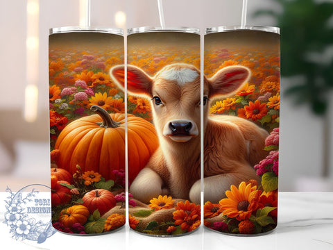 Hereford Cow Fall 20oz Skinny Tumbler PNG, Baby Hereford Country Tumbler Sublimation Wrap, Straight & Tapered Tumbler Wrap, Instant Digital Download Sublimation ToriDesigns 