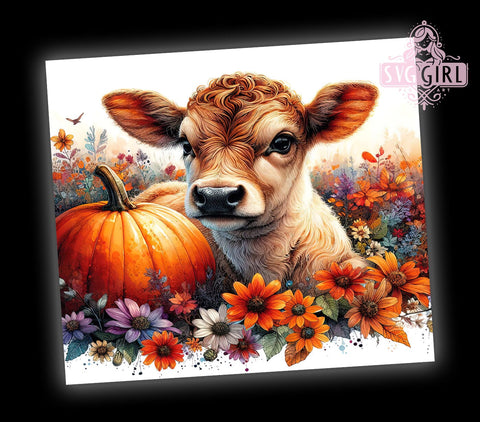Hereford Cow Fall 20oz Tumbler Wrap Sublimation Design, Straight Tapered Tumbler Wrap, Farm Pumpkins Flowers Tumbler Png, Instant Digital Download Sublimation SvggirlplusArt 