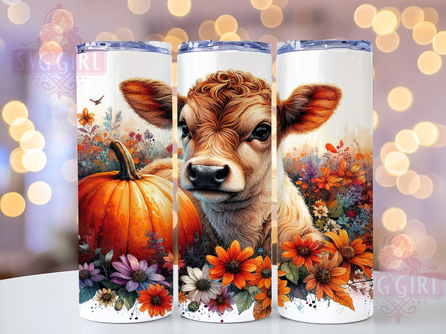 Hereford Cow Fall 20oz Tumbler Wrap Sublimation Design, Straight Tapered Tumbler Wrap, Farm Pumpkins Flowers Tumbler Png, Instant Digital Download Sublimation SvggirlplusArt 