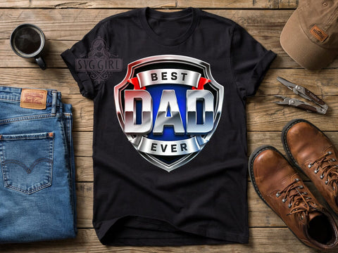 Hero Dad Shield T-Shirt PNG, Metallic Shield, Chrome Emblem, Patriotic Dad, Sublimation PNG, Father’s Day Shirt, Hero Dad Sublimation SvggirlplusArt 