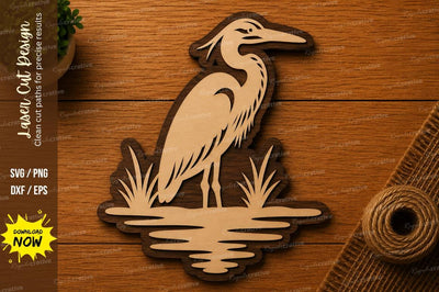 Heron Bird SVG | Water Bird Laser Cut File | Glowforge CNC DXF PNG EPS SVG Regulrcrative 