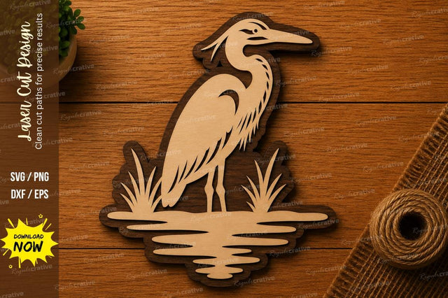 Heron Bird SVG | Water Bird Laser Cut File | Glowforge CNC DXF PNG EPS SVG Regulrcrative 