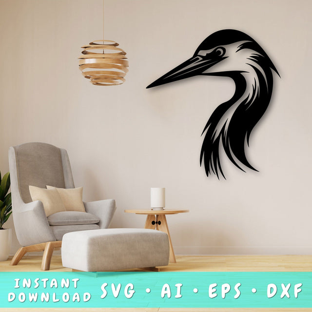 Heron Laser SVG Cut File, Heron Glowforge File, Heron DXF, Heron Wall Art SVG SVG HappyDesignStudio 